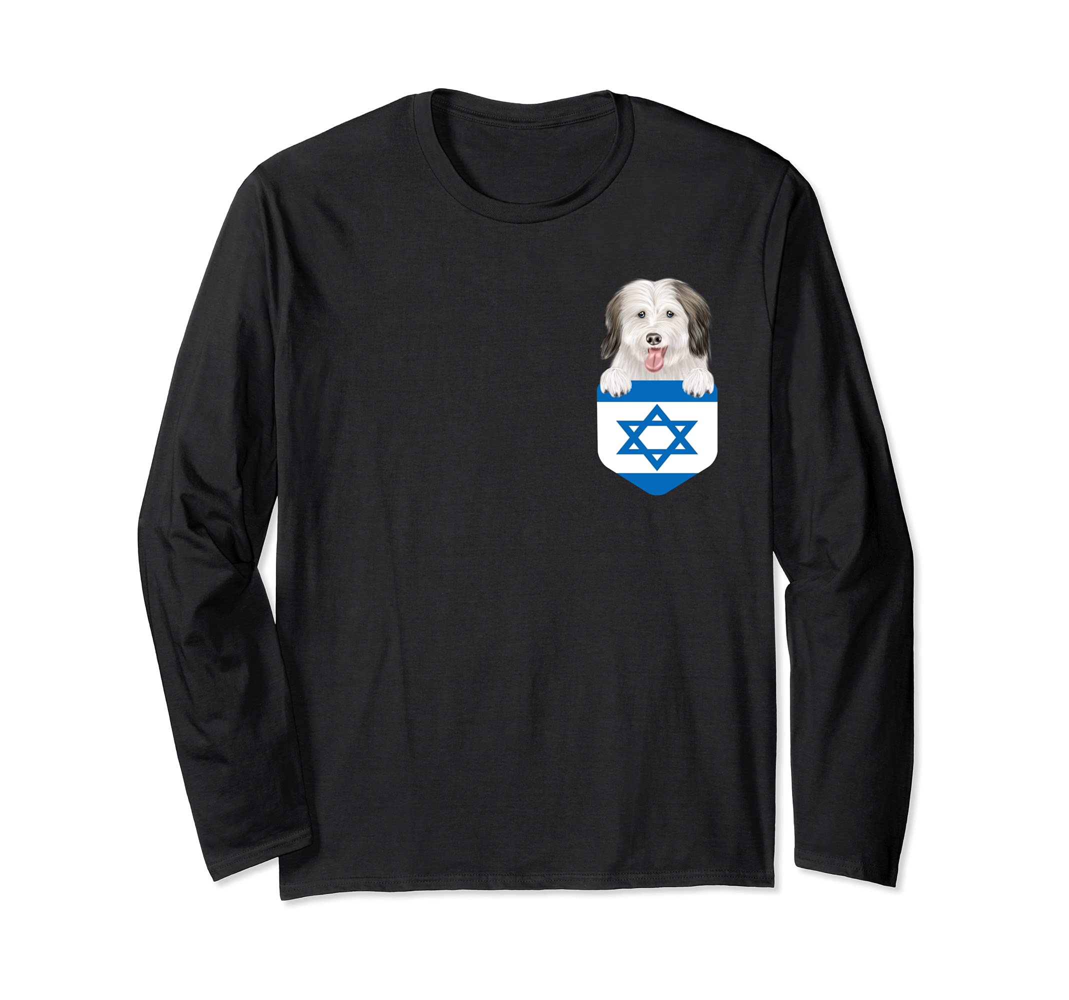 Israel Flag Coton de Tulear Dog In Pocket Long Sleeve T-Shirt