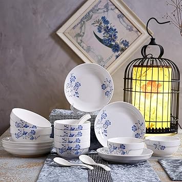 Conjunto de vajilla rima elegante azul y blanco platos conjunto 20 ...
