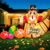 6FT Thanksgiving Inflatables Outdoor Decoration Inflatable Turkey with Cornucopla, Built in LED Lights Blow Up Yard Decorations for Fall Holiday Party Garden Lawn D&eacute;cor