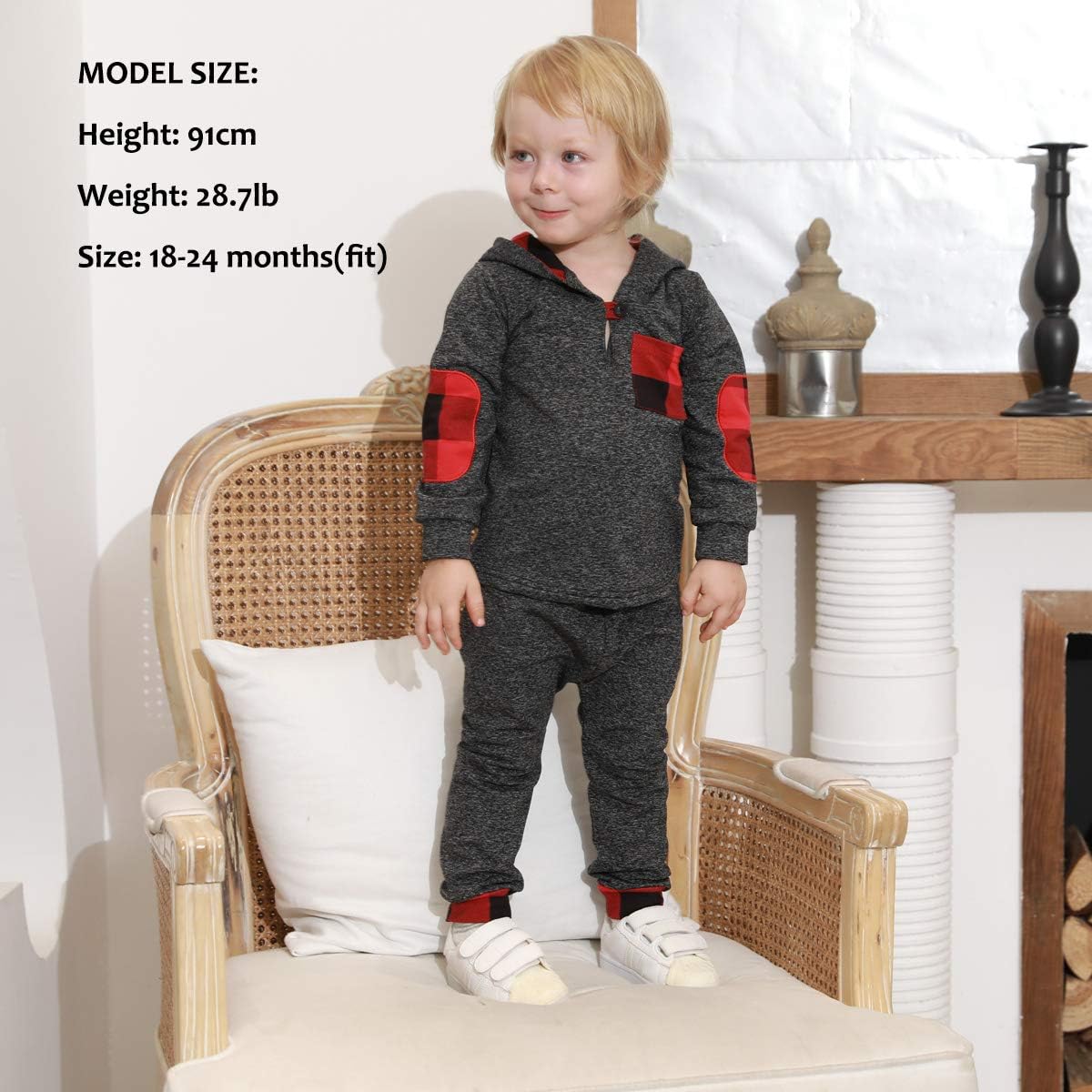 Baby Boy Clothes Fall Outfits Plaid Pocket Hoodie Sweatshirt + Pants Winter Clothes Set: Clothing