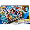 Hot Wheels City Toy Car Track Set, Attacking Shark Escape Playset with 1:64 Scale Vehicle, Multiple Levels, Kid-Powered Lift, Race to Escape, Storage
