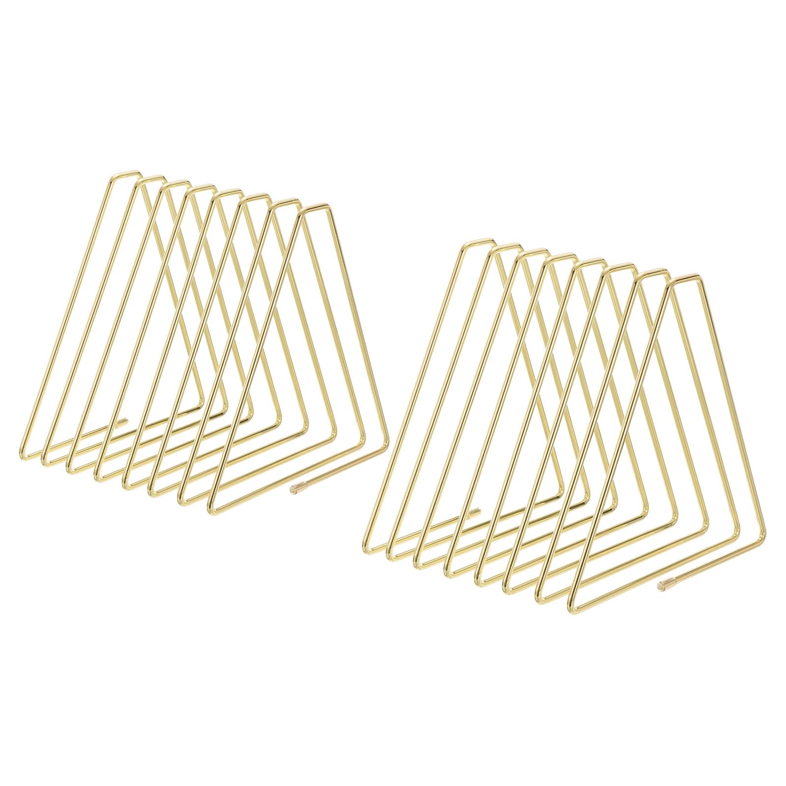 PATIKIL 2Pcs Triangle Desktop Holder Rack, 7 Slots Metal Wire Stand for Vinyl Record Album Magazine Book File Organizer, Golden Tone