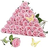 C APPOK 36PCS Fake Roses Artificial Silk Flowers Artificial Roses with Long Stems - Pink Roses Faux Silk Roses Bulk, Realistic Roses Bouquet for Home Wedding Centerpieces Decoration Party Decor