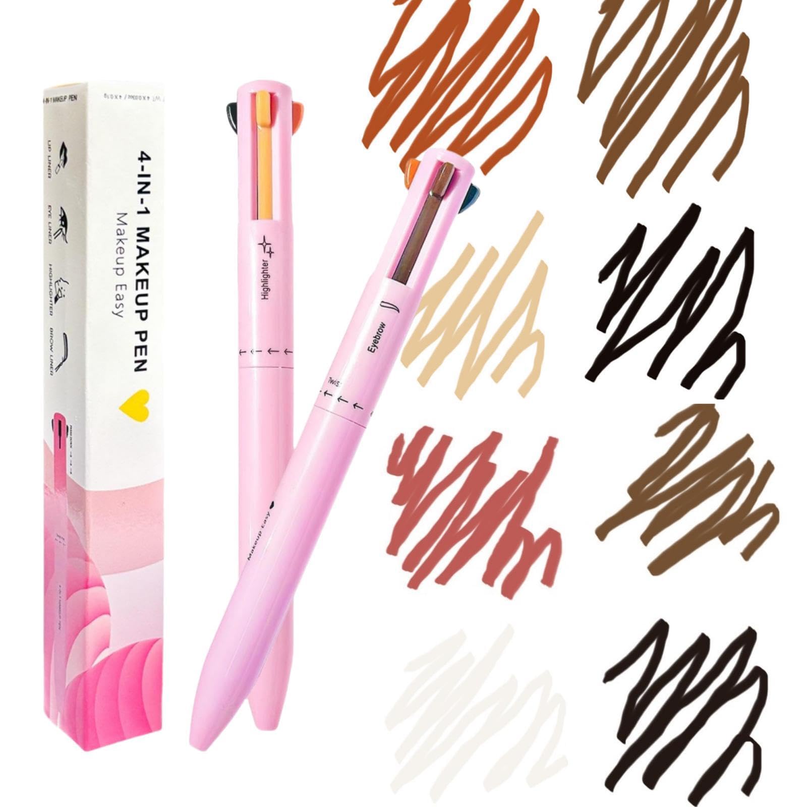 MKNZOME 4 in 1 Makeup Pen, 8 Colours Eye Liner, Lip Liner, Brow Liner Eyebrow Pencil, Highlighter Pen for Eye, Lip and Face Makeup, Long Lasting, Waterproof, Multi-Function Beauty Pencil, Pack of 2