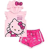 Hello Kitty Girls Hooded Cosplay Tank Top and French Terry Dolphin Shorts Outfit Set Toddler to Big Kid Sizes (2T - 14-16)