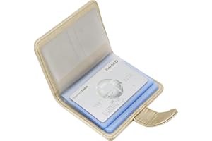 Wisdompro Credit Card Holder, Slim Leather RFID Blocking Wallet Debit Card Protector Organizer Case (20 Card & 7 Memory Card Slots)-Vertical Gold