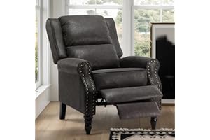 Trygoal Leather Recliner Chair, Pushback Recliner Chair with Overstuffed Arms Lumbar Support, Mid Modern Pushback Recliners Chair with Adjustable Backrest Footrest for Reading, Living Room, Black