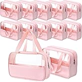 LECEHIVO 12 Pcs Translucent Make up Bag 10.2 x 6.3 x 2.8 Inches Waterproof Toiletry Organizer with Hanging Handles Portable Cosmetic Travel Bag Carry Pouch for Women and Men Travel Storage (Pink)