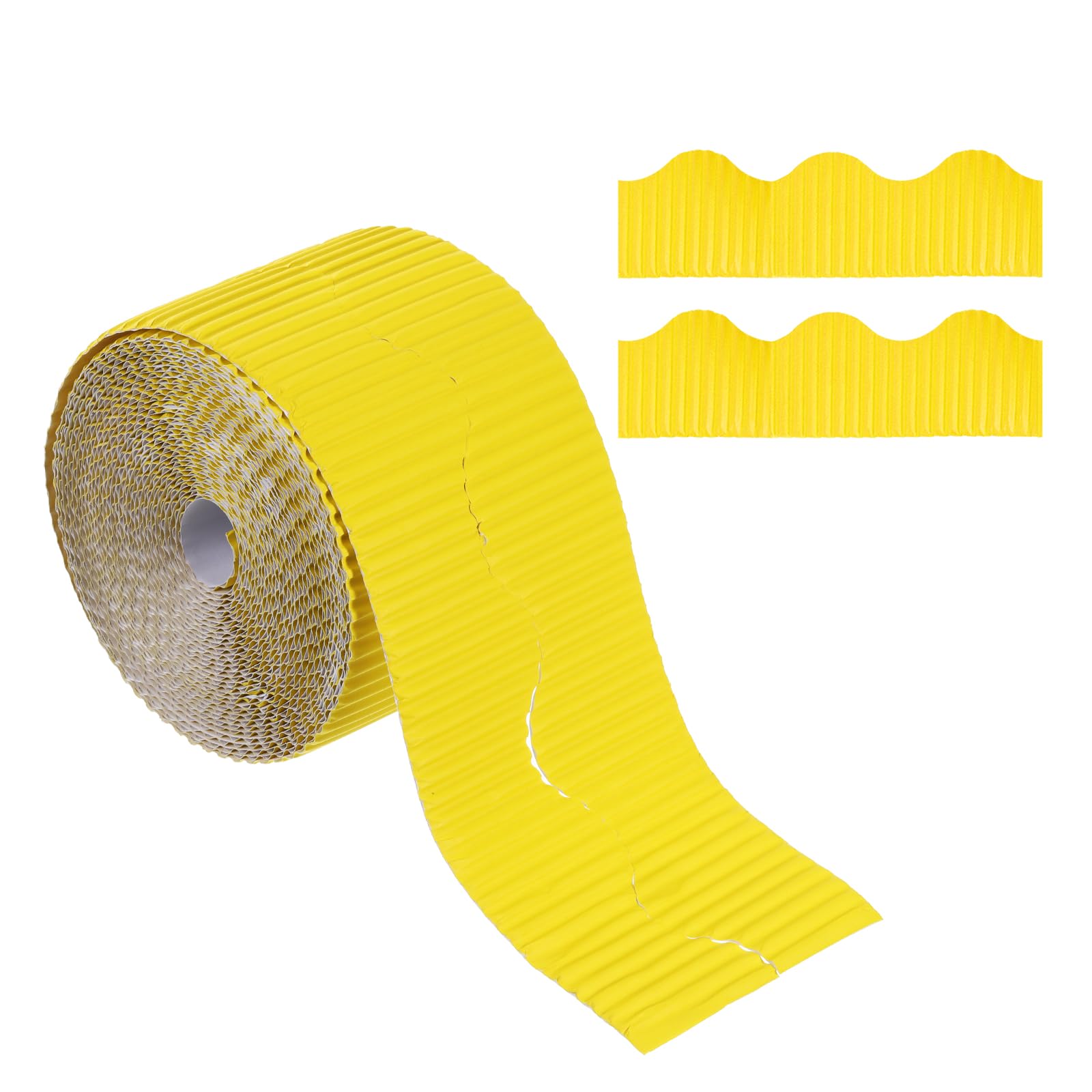 PATIKIL 3.9inch x 49.2ft Bulletin Board Border, Scalloped Trim Paper Corrugated Paper for Locker Classroom Decor Black White Cork Poster Boards, Yellow