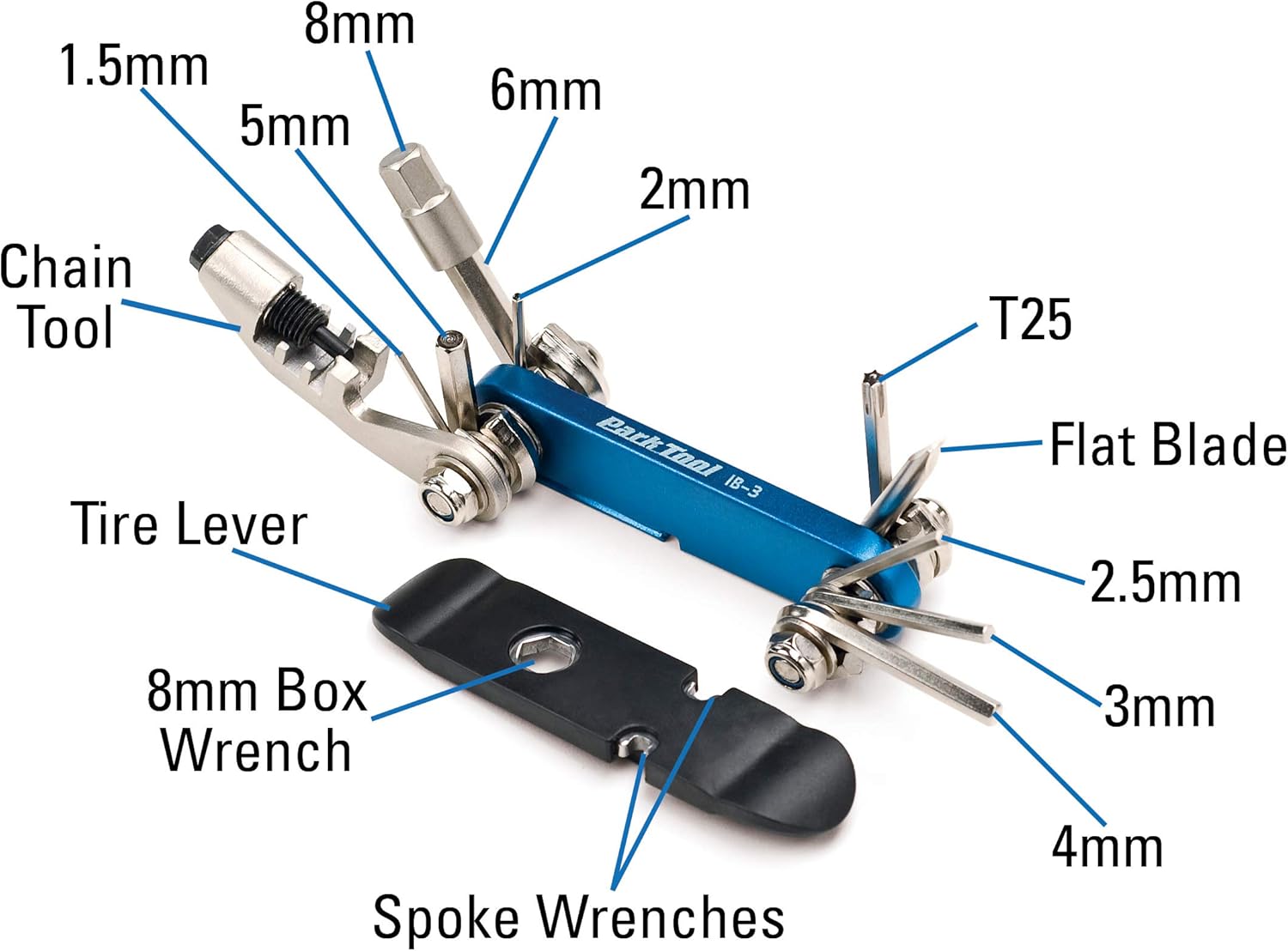 Park Tool IB-3 I-Beam Bicycle Multi-Tool with Chain Tool, Tire Lever, 1.5, 2, 2.5, 3, 4, 5, 6, 8mm Hex Wrenches, T25 Star Driver, Screwdriver, Spoke Wrenches : Bike Multifunction Tools : Sports & Outdoors