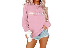 YHHR Mama Sweatshirts for Women Boy Mom Letter Print Long Sleeve Pullover Casual Crew Neck Fall Blouse Tops