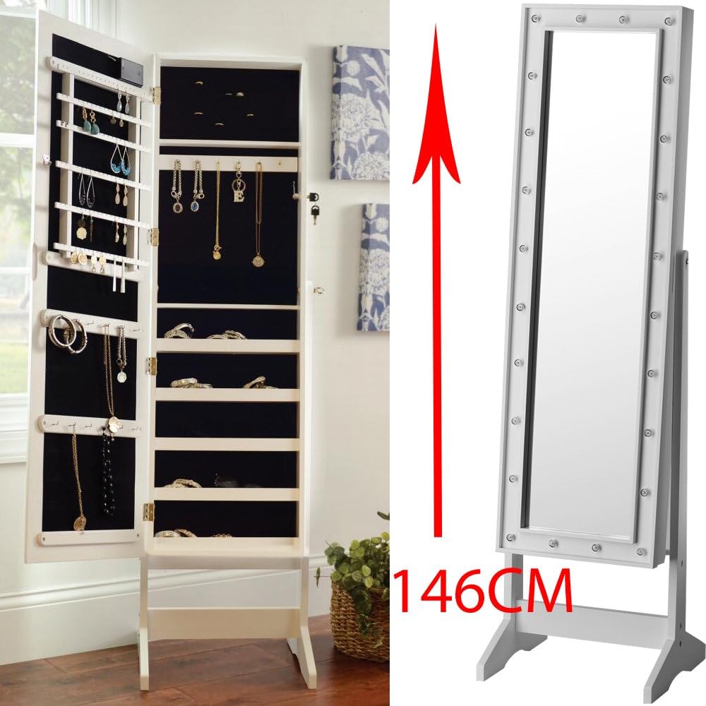 Jewellery Cabinet Stand Storage Floor Bedroom Light Box Mirror