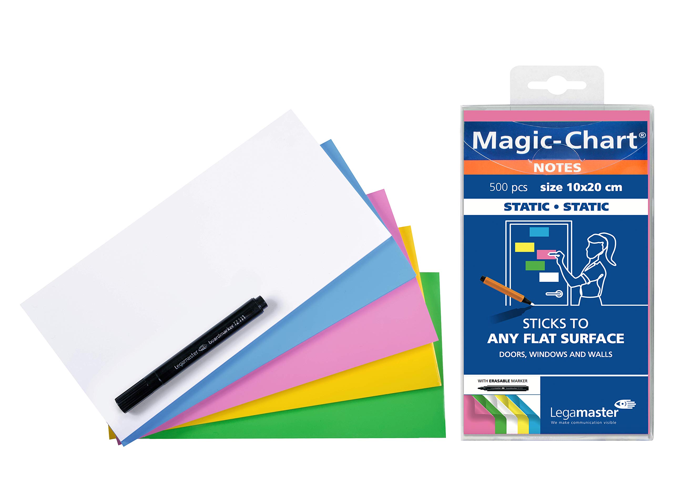 Legamaster Magic-Chart Notes - static self-adhesive - white - 10x20cm - wipeable and rewritable - incl. 1 board marker - 500 sheets