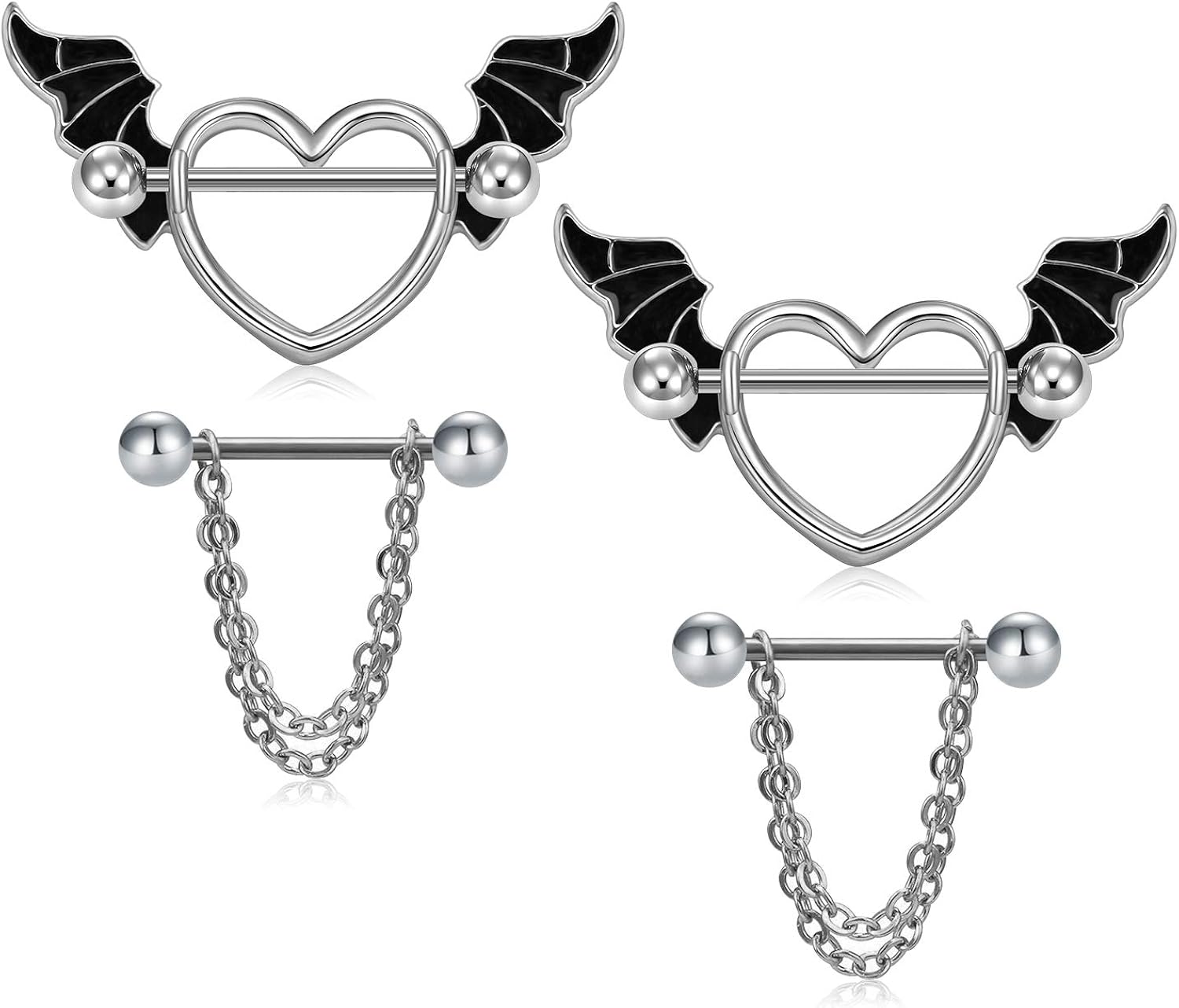 FECTAS 2 Paar Brustwarzenpiercing mit Anhänger Nippel Shield