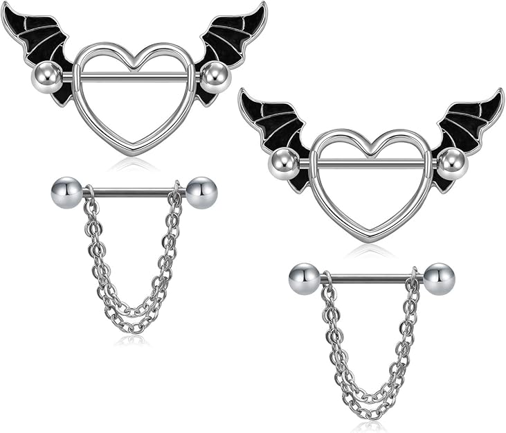 FECTAS 2 Paar Brustwarzenpiercing mit Anhänger Nippel Shield Chirurgenstahl Piercing Brustwarze