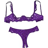 Avidlove Sexy Lingerie Set for Women Lace Bra and Panty Sets Underwire Push Up Lingerie Purple M