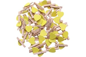 Kisangel 50pcs Mini Heart- Shaped Wooden Clips DIY Craft Clips Yellow Love Wooden Clips for Photos Cards Paintings Scrapbookings Wedding Valentines Day Decor (Yellow)