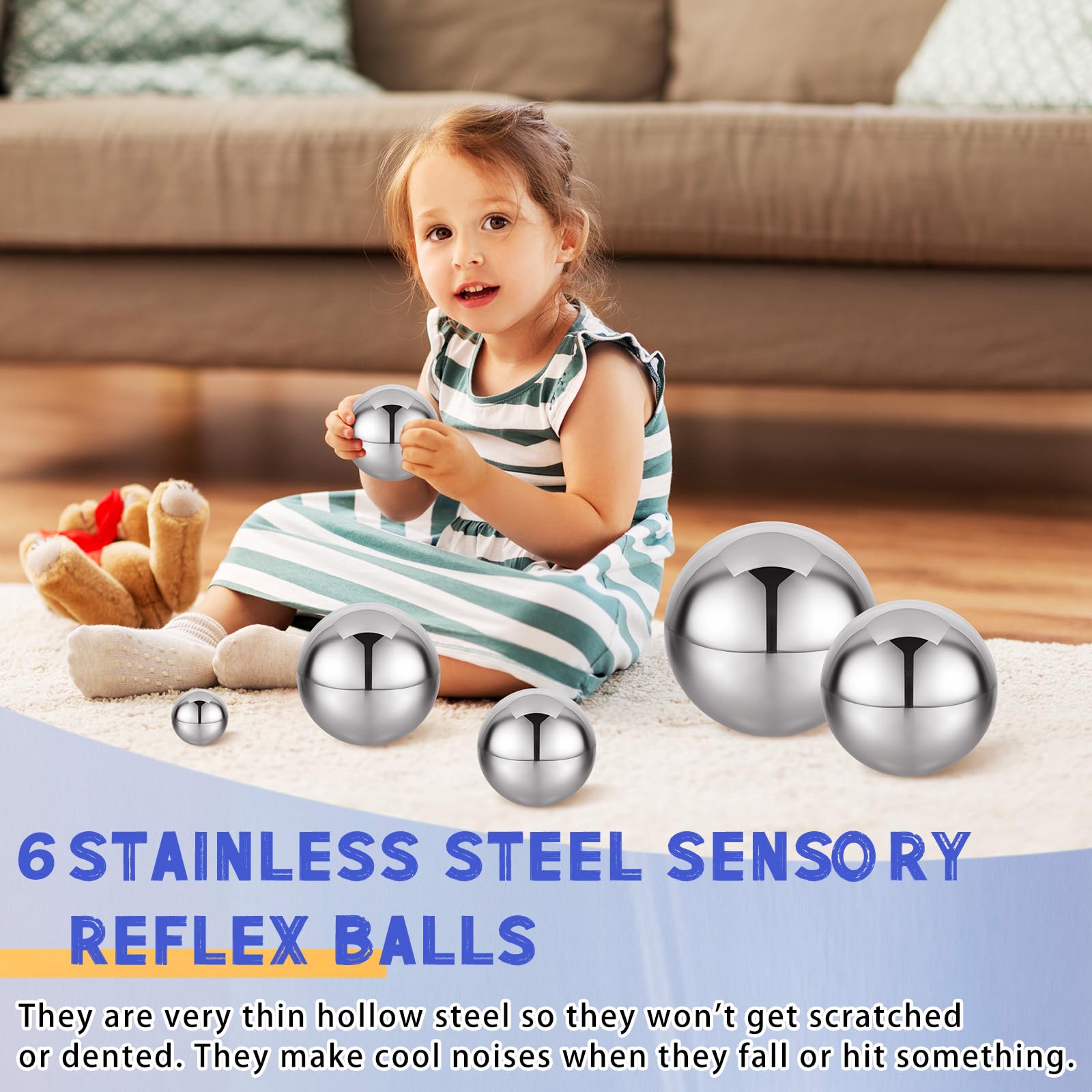 Shappy 6 Pcs Sensory Reflective Balls Stainless Steel Gazing Mirror Balls for Back to School Color Image Reflection Bedroom Ornaments (1.5,2.5,3,3.9,4.7,5.9 Inch)