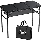 Anbte Camping Table, Camping Folding Table Aluminum Folding Table with 3 Adjustable Height Max 27.1 inch Portable Picnic Tabl
