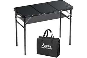 Anbte Camping Table, Camping Folding Table Aluminum Folding Table with 3 Adjustable Height Max 27.1 inch Portable Picnic Tabl