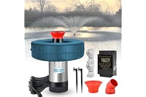 ELELIFE Pond Fountain Aerator 750W, 1HP 15000 GPH Floating Aerating Pump with Stainless Steel Body, 100ft Power Cord & Multifunctional Timer for Large Ponds & Lakes，200FT raction Rope（NO RGB）
