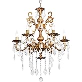 Akeelighting Crystal Chandelier Lighting Modern, Antique Gold Farmhouse Chandeliers 6-Light Crystal Candle Chandelier Ceiling