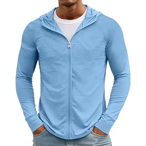 Mens Zip Sun Protection Jacket Long Sleeve Mesh Quick Dry Sun Hoodie Summer Hiking Fishing Jackets