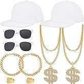 Hlimior Hip Hop Costume Kit for Men Women 80s 90s Accessories Outfit Include Faux Dollar Sign Ring&Chain