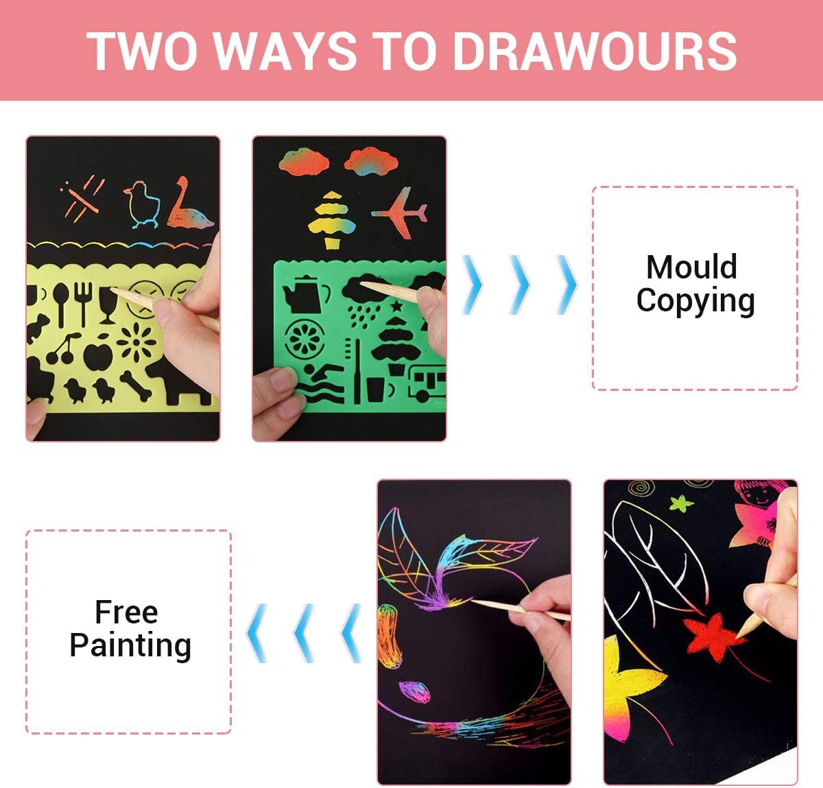 156 Piece Rainbow Magic Scratch Paper for Kids Black Scratch it Off Art