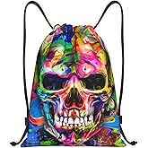Pazacon Colorful Skull Drawstring Backpack, Halloween Drawstring Bag, Theme Party Masquerade Decorations Sack String Bag Cinch Waterproof Sackpack for Sport Gym