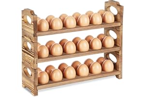 AOOHOOA Wooden Egg Holder & Storage-3Tier /36-Hole Stackable Holds Fresh Eggs, Farmhouse Eggs Rack Wood, Rustic Countertop Ch