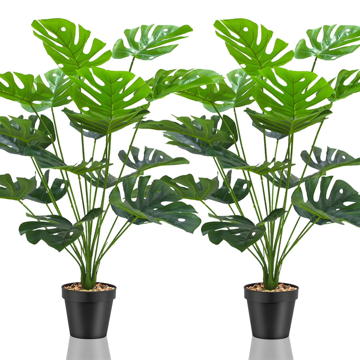 Lighterday Set of 2 Fake Plants Artificial Plants Indoor Decorative Large Faux Plants Artificial Palm Tree Tall Plastic Plants for Office Home Indoor Outdoor Decor (2 Pots of Artificial Monstera)