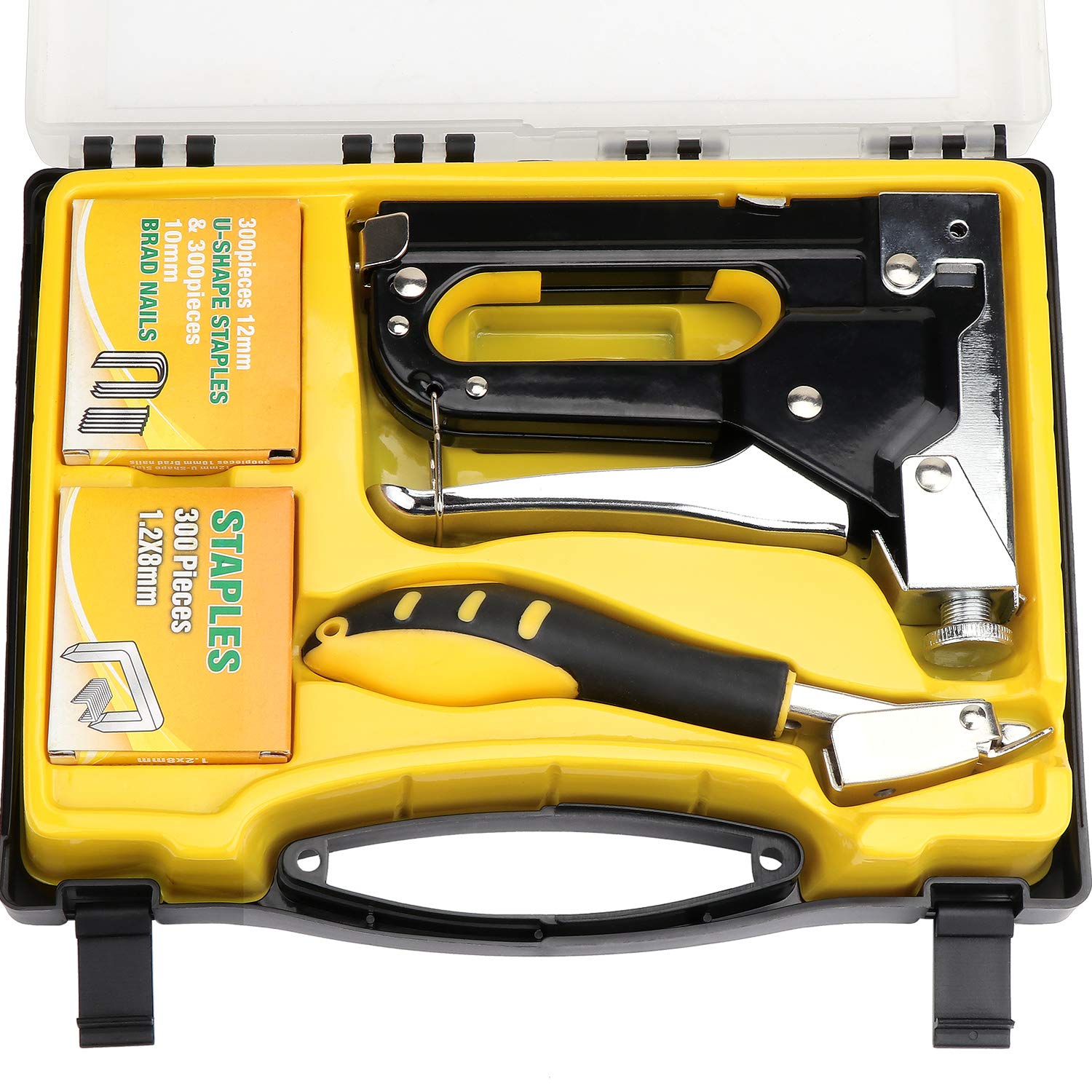 Heavy Duty Staple Gun with Staple Remover Set, 3-in-1 Tacker Gun, 3-Way Hand Nail Gun with 900PCS Staples for Upholstery, Fixing Material, Decoration, Carpentry, Furniture