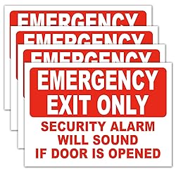 4 Emergency Exit Only Sticker Sign, "Emergency Exit