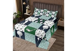HOMEWISH Golf Bedspread King Size Geometric Patchwork Plaid Comforter Set Modern Ball Sports Gaming Bedding Set 3pcs for Men Adults Teens Room Decor Green White Quilt Set with 2 Pillowcases