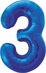 Unique Blue Number 3 Foil Balloon 86cm - Large Birthday Balloon