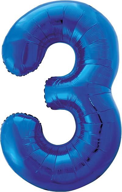Unique Blue Number 3 Foil Balloon 86cm - Large Birthday Balloon