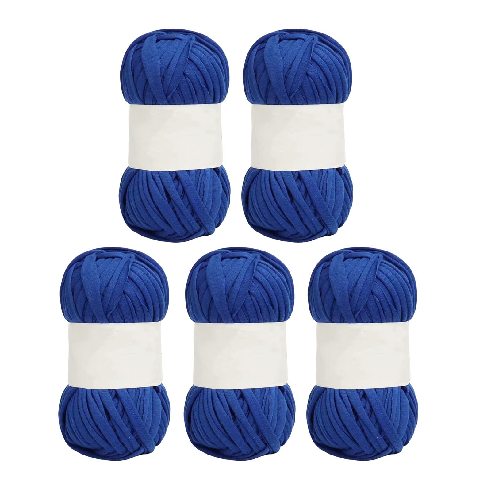 5Pcs Cotton Yarn, 0.8in Spaghetti Knitting Yarn Handmade Soft Cotton Fabric Cord for Knitting Crochet Yarn Basket Weaving Supplies(Blue)