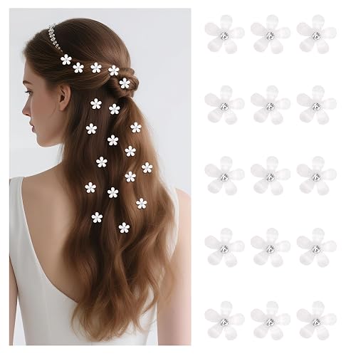 KEUKORZ Silver Small Flower Hair Clips - 20Pcs Mini Flower Hairpins for Women’s Hair - Fashion Accessories for Bride Wedding Decorations Hair Styling