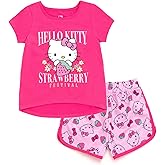 Hello Kitty Girls T-Shirt and French Terry Dolphin Shorts Outfit Set Toddler to Big Kid Sizes (2T - 14-16)
