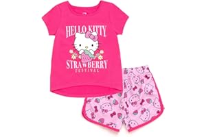 Hello Kitty Girls T-Shirt and French Terry Dolphin Shorts Outfit Set Toddler to Big Kid Sizes (2T - 14-16)