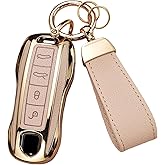Axtrulix Key Fob Cover for Porsche, Leather& TPU Key Cover Case Shell for Cayenne Panamera 718/911 Taycan Macan Carrera