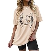 SOFEON Womens Dancing Skeleton Shirt Halloween Skull Graphic T Shirt Oversized Retro Tees Tis The Season to Be Spooky Tops