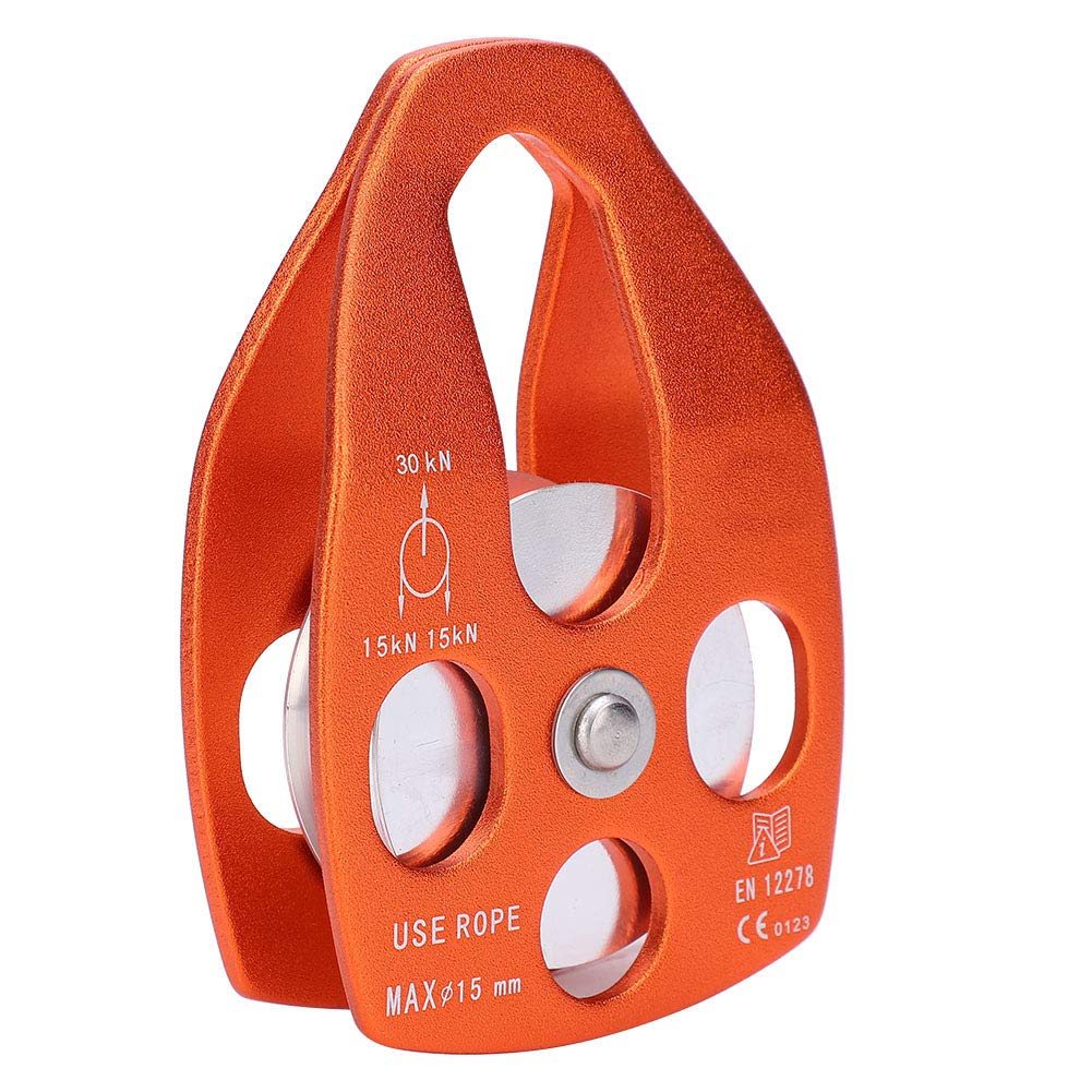28KN Large Single Pulley Bearing Sheave Sliding Side Plate Swing Cheek Pulley for Rescue Outdoor Rock Climbing Aerial Working(Orange)