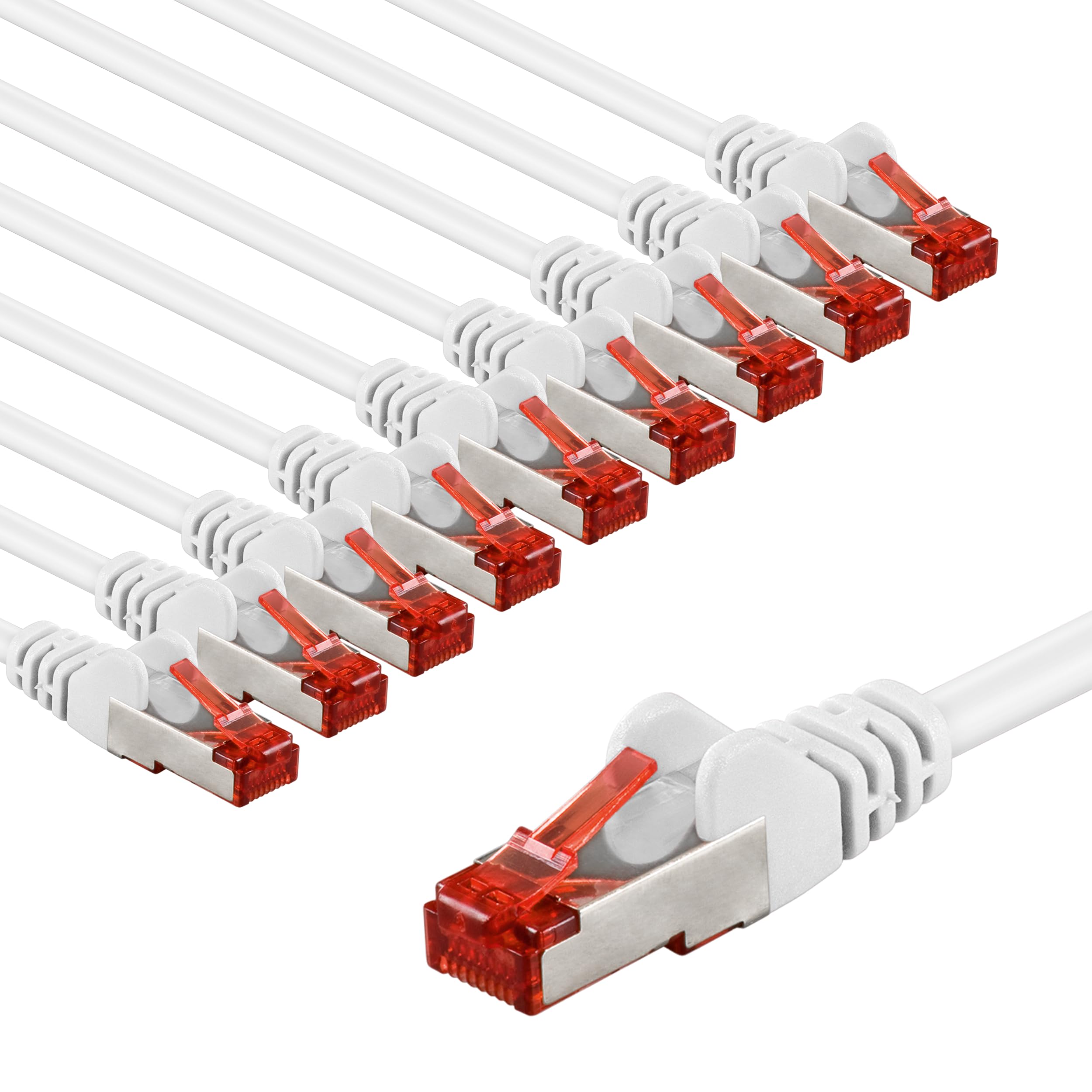 Goobay 65987 CAT6 Network Cable Set of 10/Patch Cable Shielded S/FTP/CU Ethernet Cable, PiMF, LSZH/Cat 6 Cable with 10 Gbits/White / 10x 2m
