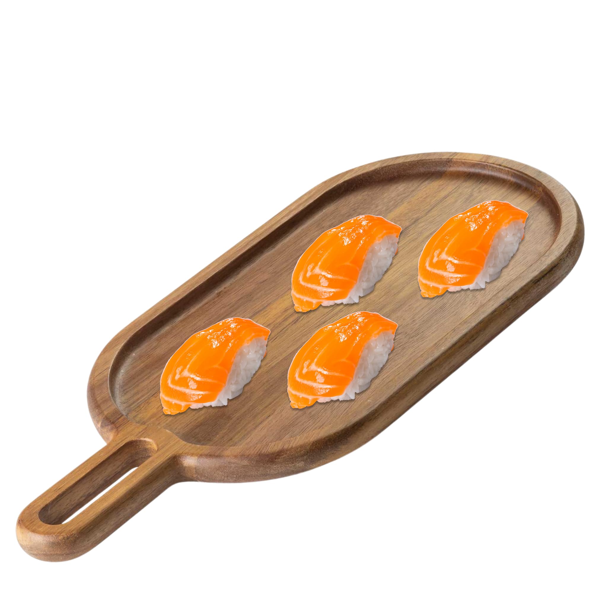 Photo 1 of TableCraft 11573 Acacia Collection Oblong Wood Serving Tray, Acacia Wood Platter for Appetizers, Charcuterie, Rustic Handle Design, 20" x 8.5" x 0.75", Brown, Commercial or Home Use
