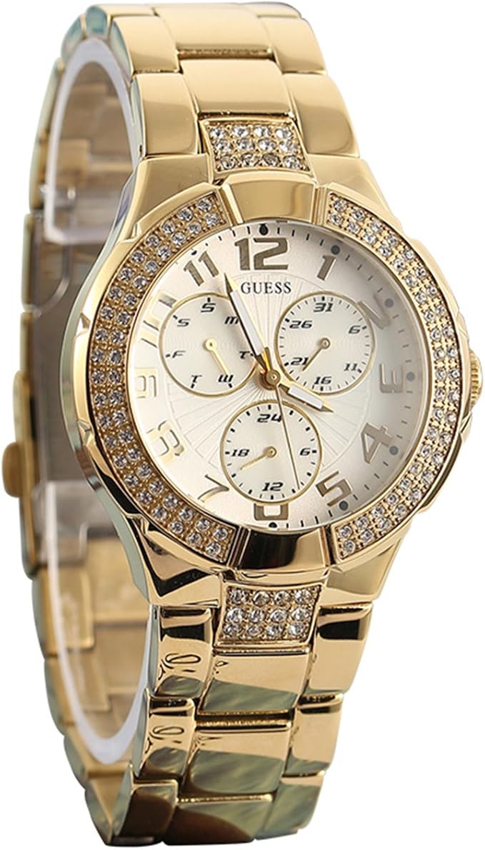 Guess Unisex Watch I16540L1 with Crystals, Sunray White Dial, Gold Plated Steel Bracelet and