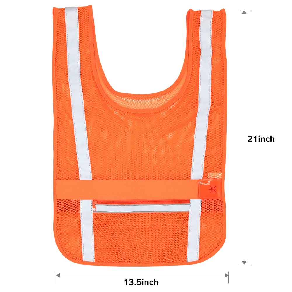 CLAN-X Reflective Running Vest LED Safety Lights Vest, Adjustable Lightweight& Comfortable Mesh Reflective Vest Gear for Running, Cycling, Hiking, Jogging, Motorcycling, Night-working (Orange)