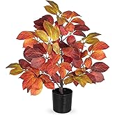 Briful 19.7" Fake Fall Tree in Black Pot, Autumn Small Artificial Beech Leaf Tree Faux Plants Indoor for Home Office Room Tabletop Mantel Thanksgiving Decor