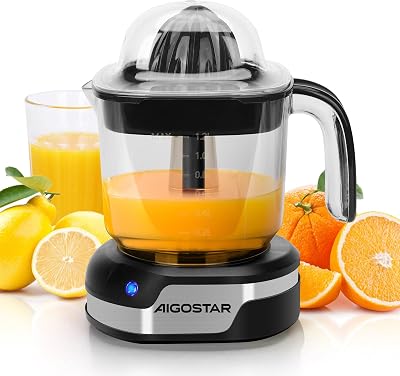 Aigostar 1.2L Orange Juicer with LED Lamp Two Cones Two Way Rotation Black